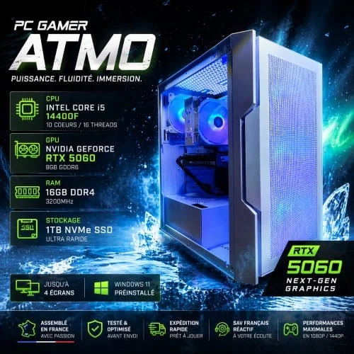 PC Gamer Atmosphere - Intel i5 14400F + RTX 5060-16Go RAM -1To SSD