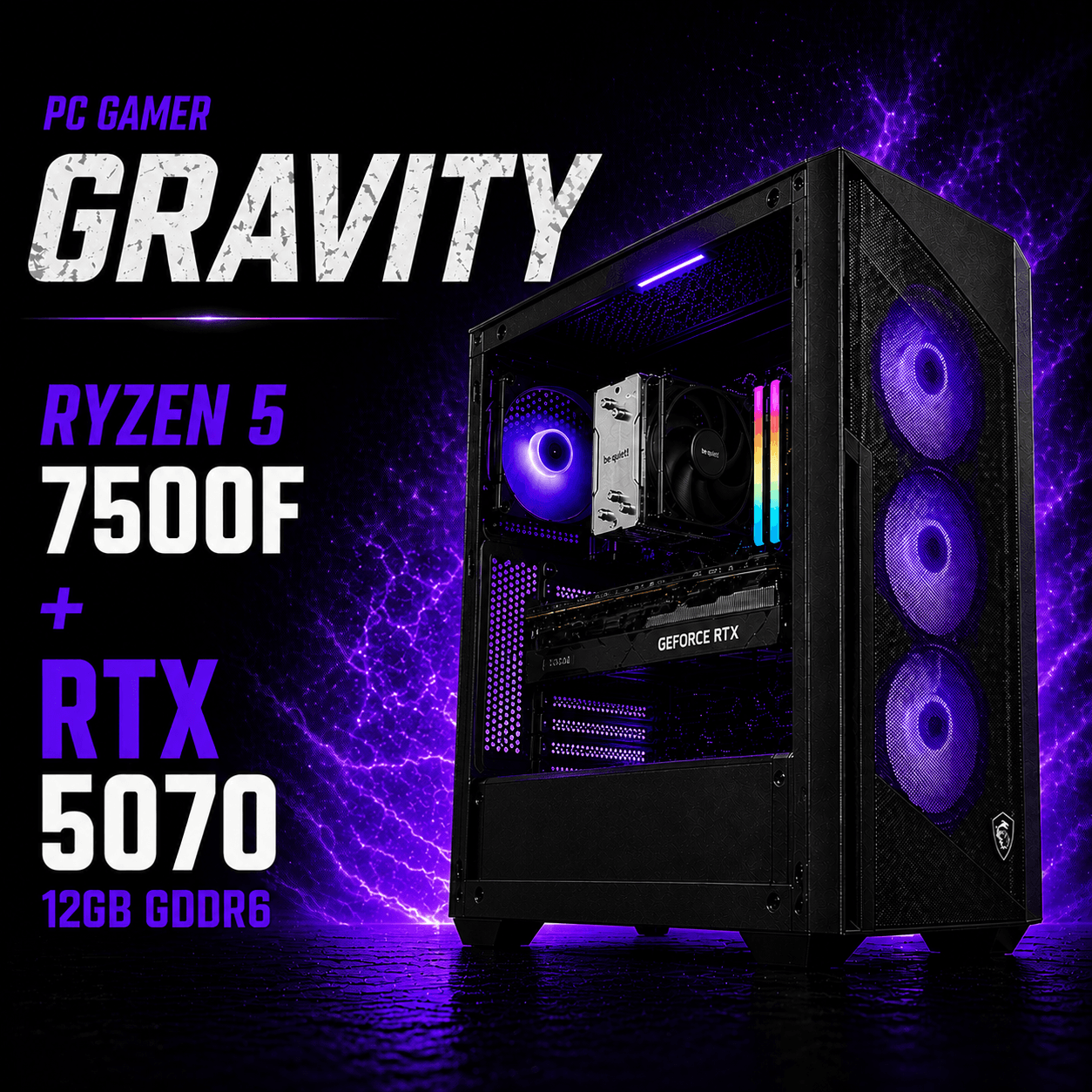 pc gamer gravity ryzen 5 5070 32GB DDR4 GTA6 PC Gamer Gravity - Ryzen 5 7500F + RTX5070-32Go RAM -1To SSD – Image 1