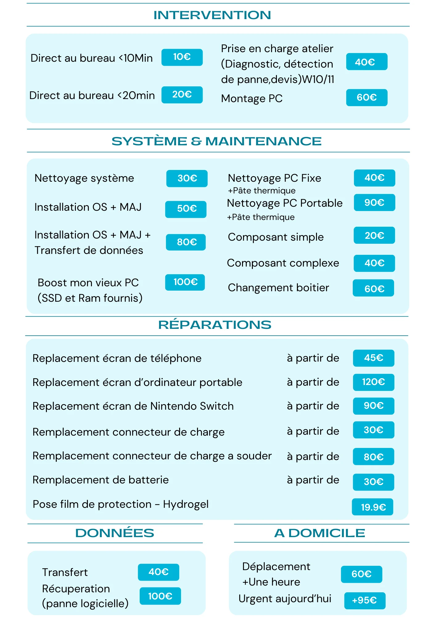 TARIFS et horaires