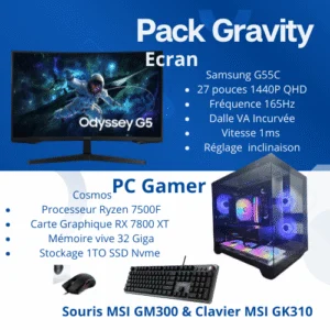 Pack PC Gamer Gravity R5 7500F-RX7800XT-32GB-1TO