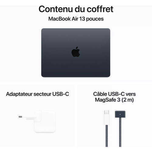 pc portable Apple Macbook Air 2024 - M3 – RAM 16 Go – SSD 256 Go - Noir Minuit