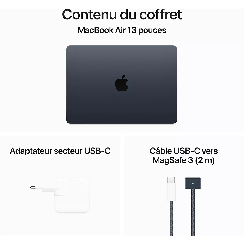 pc portable Apple Macbook Air 2024 - M3 – RAM 16 Go – SSD 256 Go - Noir Minuit