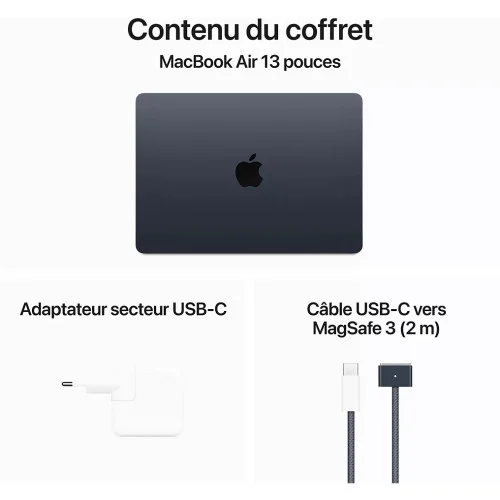 pc portable Apple Macbook Air 2024 - M3 – RAM 16 Go – SSD 256 Go - Noir Minuit
