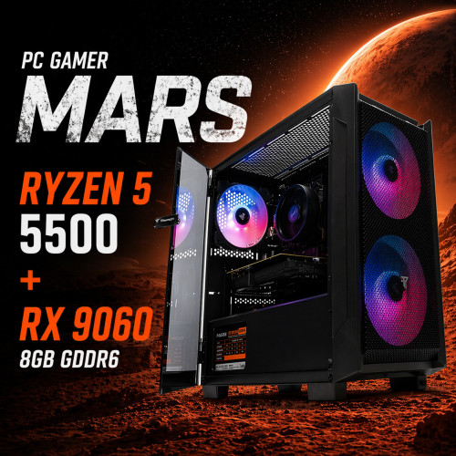 PC Gamer Mars - Ryzen 5 5500 +RX9060 8G-16Go RAM-1To SSD