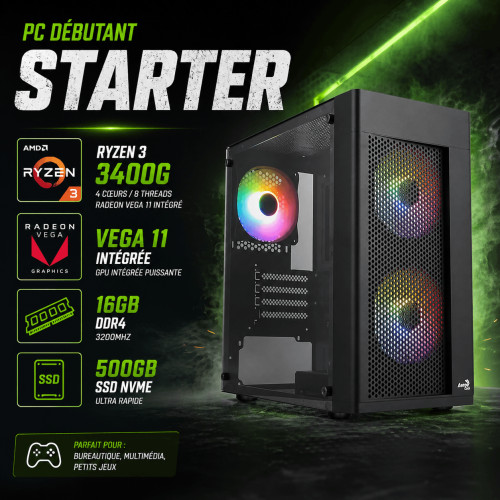 pc gamer PC e-sport Starter – Ryzen 3 3400G / Vega 8 / 16 Go / 500 Go SSD