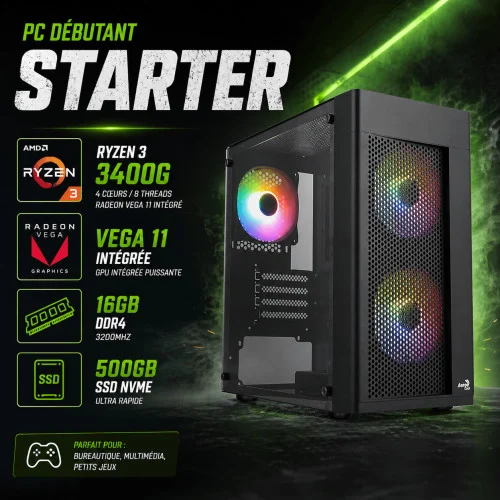 pc gamer PC e-sport Starter – Ryzen 3 3400G / Vega 8 / 16 Go / 500 Go SSD