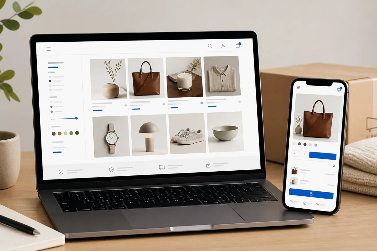 Maquette de boutique e-commerce avec paiement sécurisé